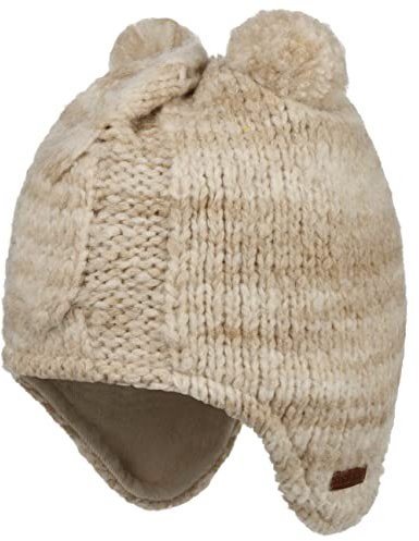 maximo Wool Mix Girly Mütze Strickmütze Bommelmütze Wintermütze Kinder - Made in Germany mit Futter Winter Herbst-Winter - 49 cm beige