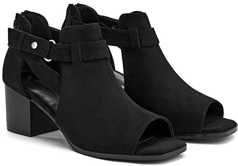 LAICIGO Womens Peep Toe Booties Side Strap Chunky Heels Cutout Sandals with Back Zipper