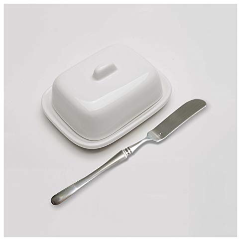 GATEZA Buttergericht Weiße Butterteller mit Deckel Square Butter Rack for Spülmaschine und Mikrowellenofen Buttergericht mit Buttermesser Set Hotel Western Geschirr Butter-Tablett (Color : B)