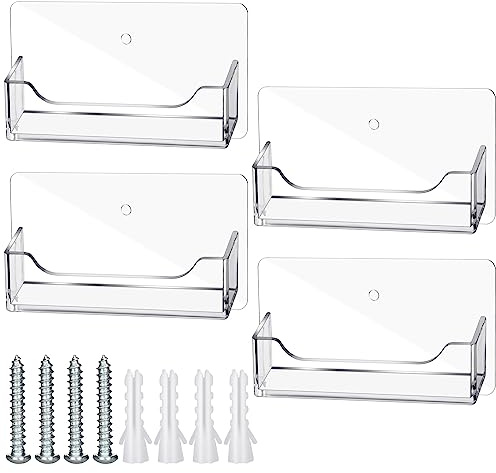 Wesiti 4 Pcs Business Card Holder Wall Mount Clear Acrylic Desk Visiting Card Holder Display Plastic Stand Door Desktop Organizer for Office Home Wall Mount Place on Table Fit 40-50 Business Cards