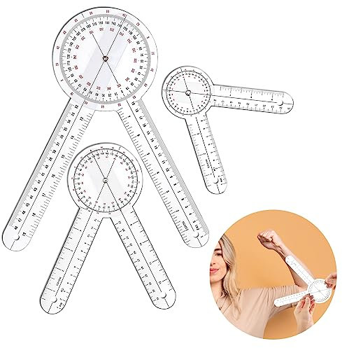Prasacco Goniometer Set, 3 Pcs of 6/8/12 Inch Physical Therapy Protractor Tool Protractor Angle Ruler Measuring Tool Plastic 360 Degree Goniometer for Body Measuring Tape Goniometer Protractor Ruler