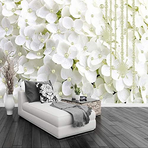 Papel Pintado 3D Flor Blanca Papel Pintado Pared Moderno Dormitorio Fotomurales Decorativos Pared