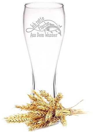 GRAVURZEILE Leonardo Weizenglas mit Gravur - Ich rette Fische aus dem Wasser - Geschenke für Bierkenner & Angler - Geschenk für Hobby und Profi Angler - Geschenk für Sie & Ihn - 500 ml