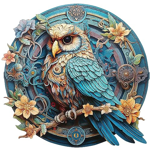 Blumuze Holzpuzzle Erwachsene 197 Stück,Weise Eule Holz Puzzle, Holzpuzzle Einzigartige Tierform Puzzleteile,Puzzle aus Tierteilen, Puzzle Holz Erwachsene mit Geschenkbox aus Holz(S-24.6 * 23.9 cm)