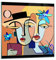 Moderne Impression sur Verre Visages Moderne Cubisme Image Tableau en Verre Decoration Murale 30x30cm Deco Cadre Salon Chambre Cuisine Carré Petit Tableaux Decoratifs Muraux Art Wall GAC30x30-5764