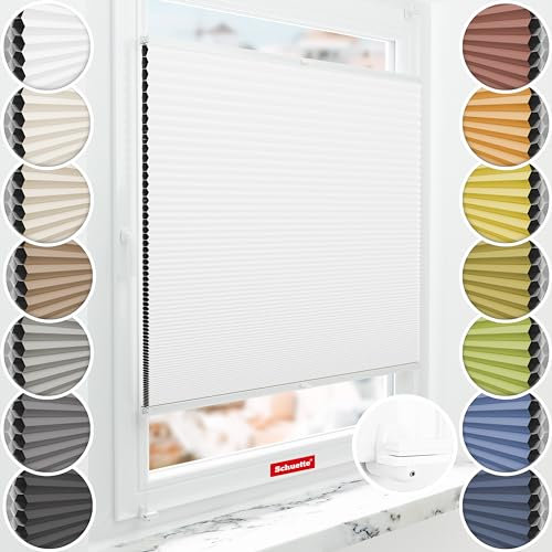 Schuette® Wabenplissee ohne Bohren ● Blackout x Honey ● Moonlight (Weiß) ● 120x80cm (Breite x Höhe) ● Suprafix Klemmhalter X ● 60 Sekunden Montage