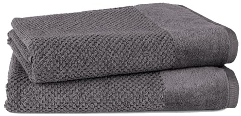 Pure Label Badetuch 70x140cm Set 2-TLG. aus 100% Baumwolle - Anthrazit | Waschbar bis 60°C, trocknergeeignet - Oeko-tex zertifiziert