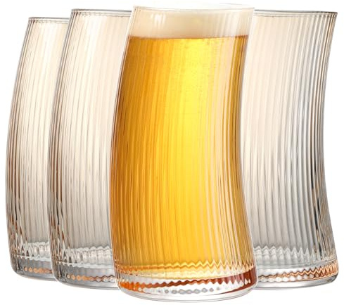 17.2oz Beer Glasses Set of 4, Large Beer Mugs for Freezer, Craft Pint Glasses, Unique Pub Hand Blown Drinking Glasses for IPA, Pilsner,Gifts for Christmas