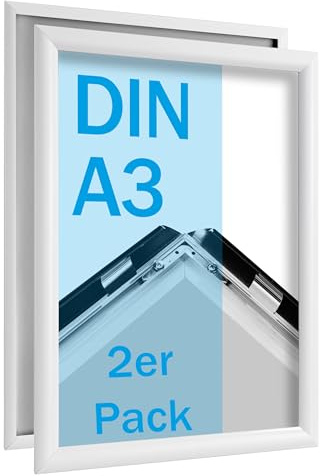 SPRINTIS Klapprahmen A3 aus Aluminium, Rahmen in weiß, 2 Stück Plakatrahmen mit 2,5 cm Rahmenbreite, inkl. UV-Schutzfolie & Befestigungsmaterial