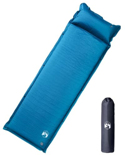 vidaXL Isomatte, Luftmatratze mit Integriertem Kissen Fußpumpe, Campingmatte Erweiterbar Selbstaufblasend, Schlafmatte, Türkis 19D-Schaum