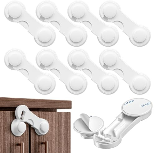 Kimsky 8 Stück Kindersicherung Schrank, Weiß Kindersicherung Schubladen | Schranksicherung Baby für Baby und Kleinkinder, Schubladensicherung für Möbel, Küche, Kindersicherung Mit Kleber, Kein Bohren