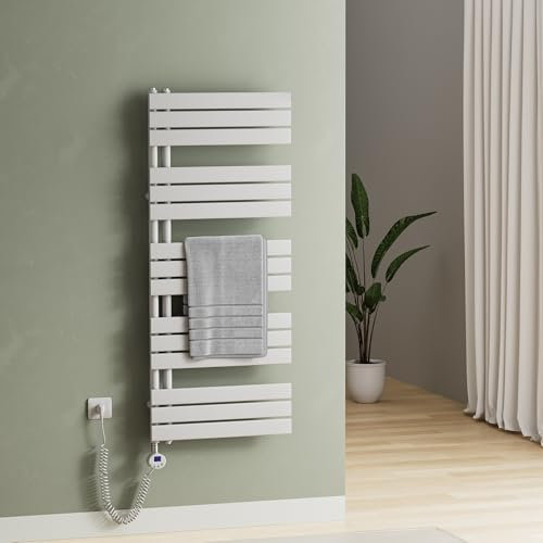S'AFIELINA Badheizkörper Elektrisch Weiß, Handtuchheizkörper mit Thermostat und Timer, Design Handtuchhalter Heizkörper Bad 800W für ca. 8 m², Heizung Energiesparend, 1320x600mm