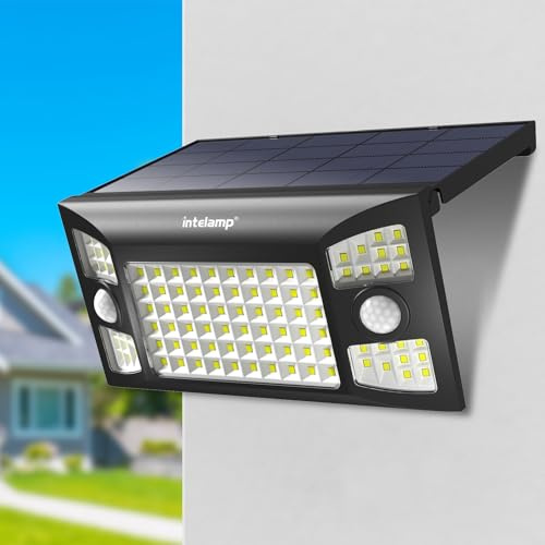 INTELAMP Luce Solare Led Esterno,1300LM Lampada Solare da Esterno con Sensore di Movimento,4000mAh 3 Modalità Luci da Esterno Giardino Faro Led Esterno con Pannello Impermeabili per Giardino,Garage