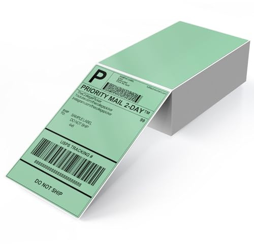 YIKIADA Etichette per spedizione verde, 4 x 6 pollici, in vinile, autoadesive, termiche, impermeabili, perforate, termiche, per ufficio, magazzino, nome, indirizzo, 250 pezzi