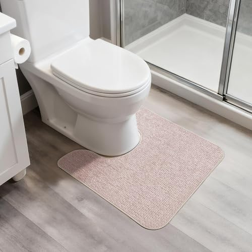 Bosap Toilet Rugs U Shaped Bathroom Rug,Machine Washable Non Slip Quick Dry Super Absorbent Ultra Thin Toilet Mats for Bathroom Toilet.Beige,1'8x2'(20x24inch)