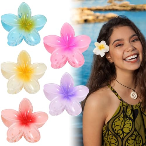 Haarspangen in Blumenform, rutschfest, hawaiianisches Haar-Accessoire, für dickes und dünnes Haar (Blumen, 5 Stück)