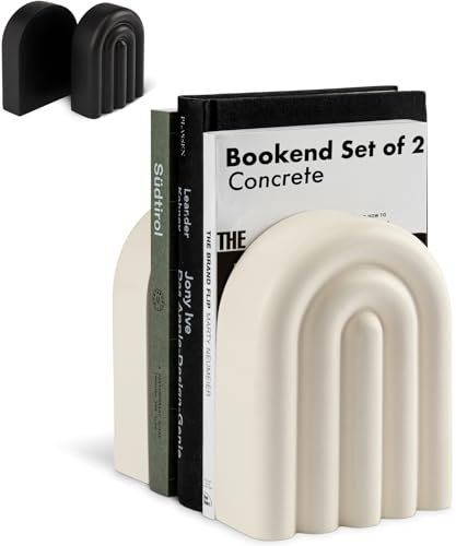 KIVY Buchstützen aus Beton für Regale [robuste Buchstützen] – Buchstützen dekorativ für schwere Bücher – moderne trendige Buchstützen – Buchstopper für Regale – Buchhalter für Regale (weiße