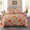 Qucover Colcha de Algodón Cómoda para Cama 150, 3 Piezas Cubrecama 230x250 cm con Patrón de Girasoles Naranjas, Colcha Acolchada Cama 150 con 2 Fundas de Almohada de 50x70 cm