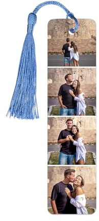 GEHECRST Personalisiert Lesezeichen mit Foto Gravur Metall Bookmark Blau Quasten Buchzeichen Handgefertigt Buch Zubehör Personalisiert Geschenk für Lehrer Schüler Leser Damen Herren
