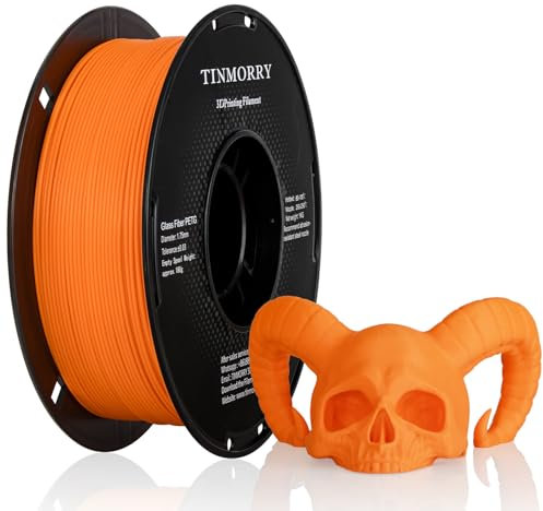 TINMORRY Glasfaserverstärktes PETG Filament 1.75mm, Hohe Schlagzähigkeit PETG GF 3D Druck Filament, Haltbarkeit & Steifigkeit, Passend für die meisten FDM 3D Drucker, 1 KG 1 Spule, Frosted Orange