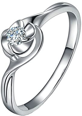 KnSam Echter Goldschmuck, Diamantring Weißgold 750, Blumen Design Ringe Eheringe 0.09ct Labor Erstellt Diamant, Schmuck Geschenke für Frauen Ehefrau Mutter Freundin, Weiß Gold, Gr.56 (17.8)