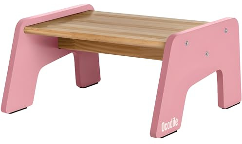 OCODILE 1-Step Wooden Step Stool for Toddlers | Kids Step Stool for Bathroom Sink, Kitchen, and Potty Training | Non-Slip Stool for Toilet Independence | Wooden Step for Children Ages 2+ Pink