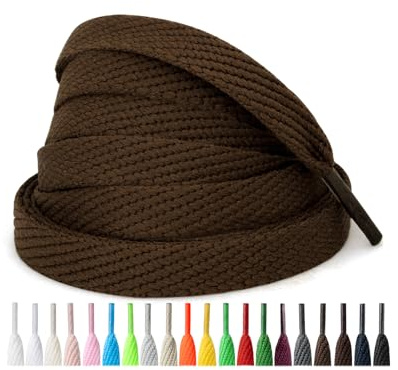 Handshop 2 pares de cordones planos para zapatillas 10mm ancho 20 colores, cordones anchos para zapatillas deportivas, zapatillas de skate Marrón 91 cm