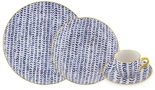 Villa Altachiara Set Piatti 6 Persone Con Tazze, Servizio Piatti 24 Pezzi, In Porcellana, Piatti Piani 26 Cm + Piatti Fondi 21 Cm + Tazzine Da Caffè, Adatti A Microonde E Lavastoviglie, Linea Cetara