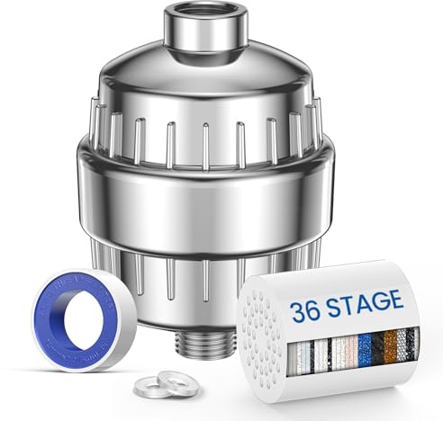 VOXON 36 Stufen Duschfilter, Vitamin C Duschfilter für hartes Wasser, Shower Filter mit 1 Filterpatronen, Duschfilter für Wasserenthärter, Kalkfilter Dusche zur Entfernung von Fluorid Chlor Kalk
