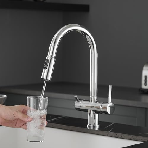 XJTNLB Grifo Cocina Cromado Extraible con Osmosis Grifo Cocina 3 Vias Osmosis Extraible Mezclador de Fregadero con Barra Doble