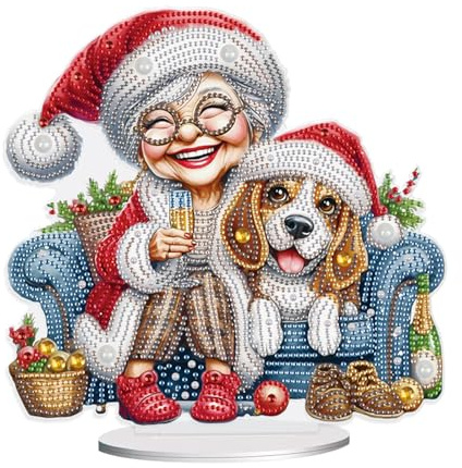 JISHSHAY Weihnachten Diamond Painting Tischdekoration Christmas Diamant Painting Tischdekoration Giückiich Oma Diamantmalerei Tischdeko Hund Diamaond Malerei Tischdeko Diamant Malerei Tisch Deko