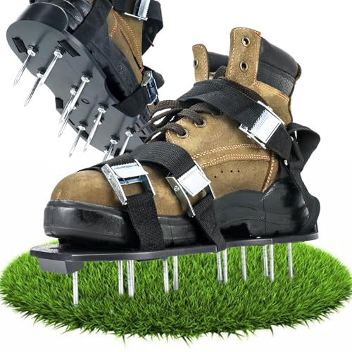 Rasenlüfter, Nagelschuhe mit 6 Riemen, Estrichschuhe, Nagelsohle Estrichschuhe, Spike Schuhe für Epoxidböden, Rasenbelüfter um Erde gut zu lockern für Rasen Belüften und Hof Epoxidböden, Abdeckung