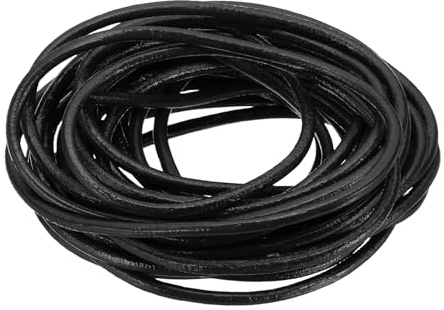 PATIKIL 3 mm x 5.5 Iarde Cordino Cuoio in Pelle, Stringa Rotonda 1 Treccia Cordoncino per Collane Intrecciata Lacci Da Scarpe Bracciale Cordino DIY Artigianato, Nero Lucido