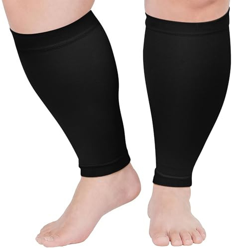 PUTUO Manchons de Compression Gros Mollet: Chaussettes de Contention Grande Taille Sans Pied pour Femmes Hommes – 20–30 mmHg pour Course Varices Récupération 1 paires Noir S