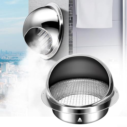 Extractor externo redondo de acero inoxidable cromado con rejilla anticorrientes de aire para ventiladores de cocina y baño (150 mm)