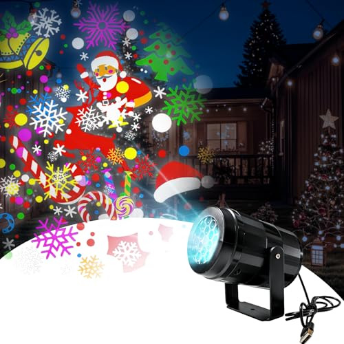 Christmas Snowflake Projector Lights Indoor, LED Snowflake Projector Light USB Powered Lamp 16 Patterns for Living Room New Year EVE Holiday Party Christmas Decoration Indoor (Black)