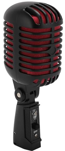 Fabater Microfono Dinamico Vintage, Microfono Unidirezionale Cardioide Stile retrò Ruotabile, per Trasmissione Dinamica XLR con Struttura in Metallo per Spettacoli (BLACK)