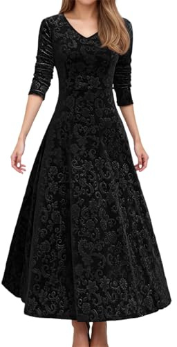 Elegant Midiklänning Sammet for Julfest Och Årets Festliga Tillfällen. Casual Festklänning Med Långa Ärmar Passform