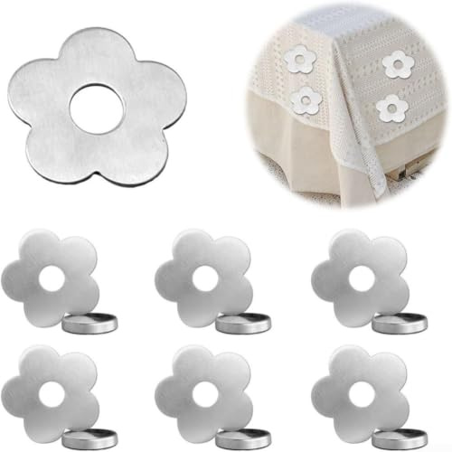 Clips para mantel, 6 unidades, resistentes al viento, elegantes soportes de metal con diseño de flores para picnic al aire libre, camping, jardín, fiesta, bufé, plata, 5,9 cm
