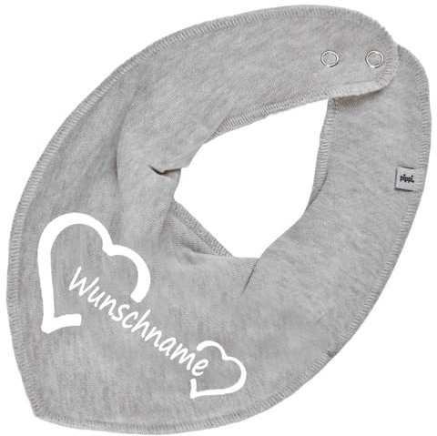 HALSTUCH mit Namen oder Text personalisiert für Baby oder Kind aus Baumwolle in Einheitsgröße Herz grau
