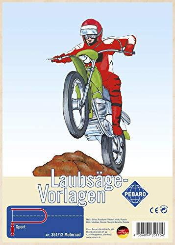 Pebaro 351/1S Laubsägevorlage Motorrad, 3mm Sperrholz DIN A 4, Motiv vorgedruckt, aussägen mit Laubsägebogen, basteln, anmalen, fertig, Laubsägen, Basteln mit Holz, Geschenkidee
