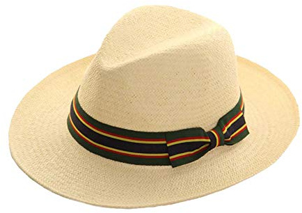 Straw Crushable Foldable Summer Fedora Panama Trilby HAT with Wide Bow Trim Band (Green Band)