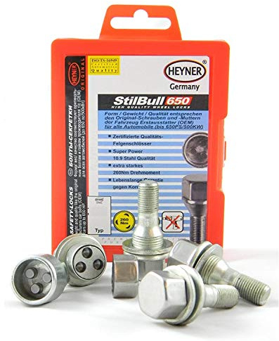Heyner Locking Wheel Nuts M12x1.25 Fits Peugeot 207 Models Set 4 Locks Alloys Antitheft Protection Bolts ZH4