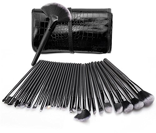 Bulary Makeup Pinsel Set 32 Stück Schmink Pinselset Professionelle Brushes Set Makeup Bürsten Foundation Lippen Lidschatten Eyeliner Make-up Pinsel Kosmetik Set and Tasche (Schwarz & Rosa)