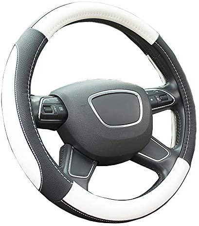 Finoki Auto Universal Anti Rutsch Atmungsaktive Lenkradhülle Lenkradbezug Lenkradschoner aus Mikrofaser-Leder(36-38cm) (Weiß)