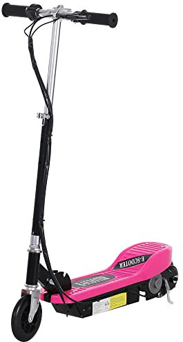 HOMCOM Patinete Eléctrico Plegable para Niños y Adolescentes de +7 Años Velocidad de 10 km/h Scooter Eléctrico con Manillar Ajustable en Altura y Frenos Carga Máx. 50 kg 78x37x91-99 cm Rosa