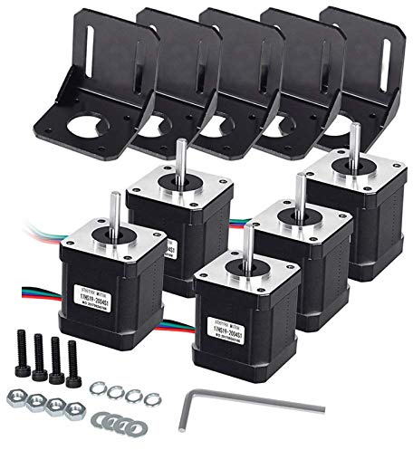 Mcwdoit 5 PCS NEMA 17 Schrittmotor Bipolar 2.0 A 83.6oz. in (59ncm) 47 mm Körper 4-lead W/1 m Pin Kabel + 5 PCS NEMA 17 Montagehalterung für 3D Drucker/CNC