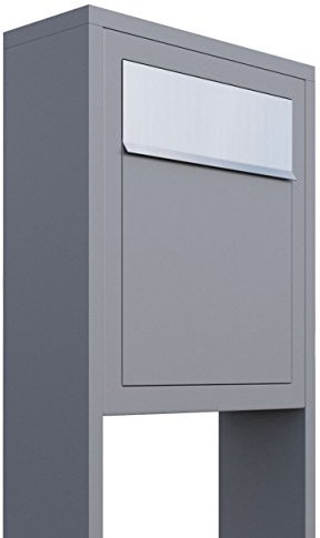 Boîte aux lettres sur pied, design Boîte aux lettres Motif Base Stand Gris métallique/Acier inoxydable – bravios