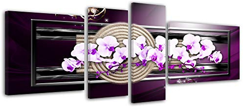 DECLINA Tableau Fleurs ORCHIDÉES - Impression sur Toile décoration Murale Zen - Déco Maison, Cuisine, Salon, Chambre Adulte - Violet 120x50 cm