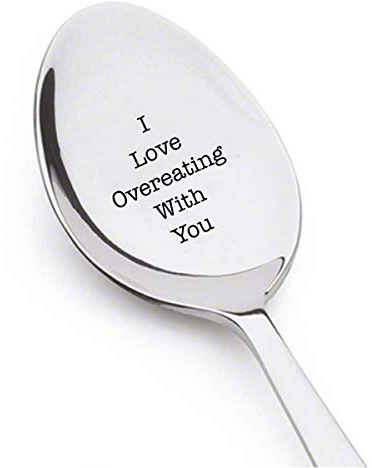 Graviert Löffel I love overeating with you, ein einzigartiges Geschenk Jahrestag, best Geschenk für Feinschmecker, chenk für Freundin, Freund, Edelstahl-Löffel, Größe von 17,8 cm